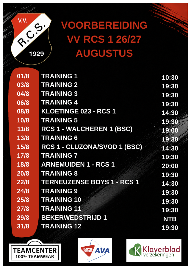 Wedstrijden / voorbereiding RCS 1 2026/2027