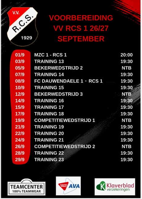 Wedstrijden / voorbereiding RCS 1 2026/2027